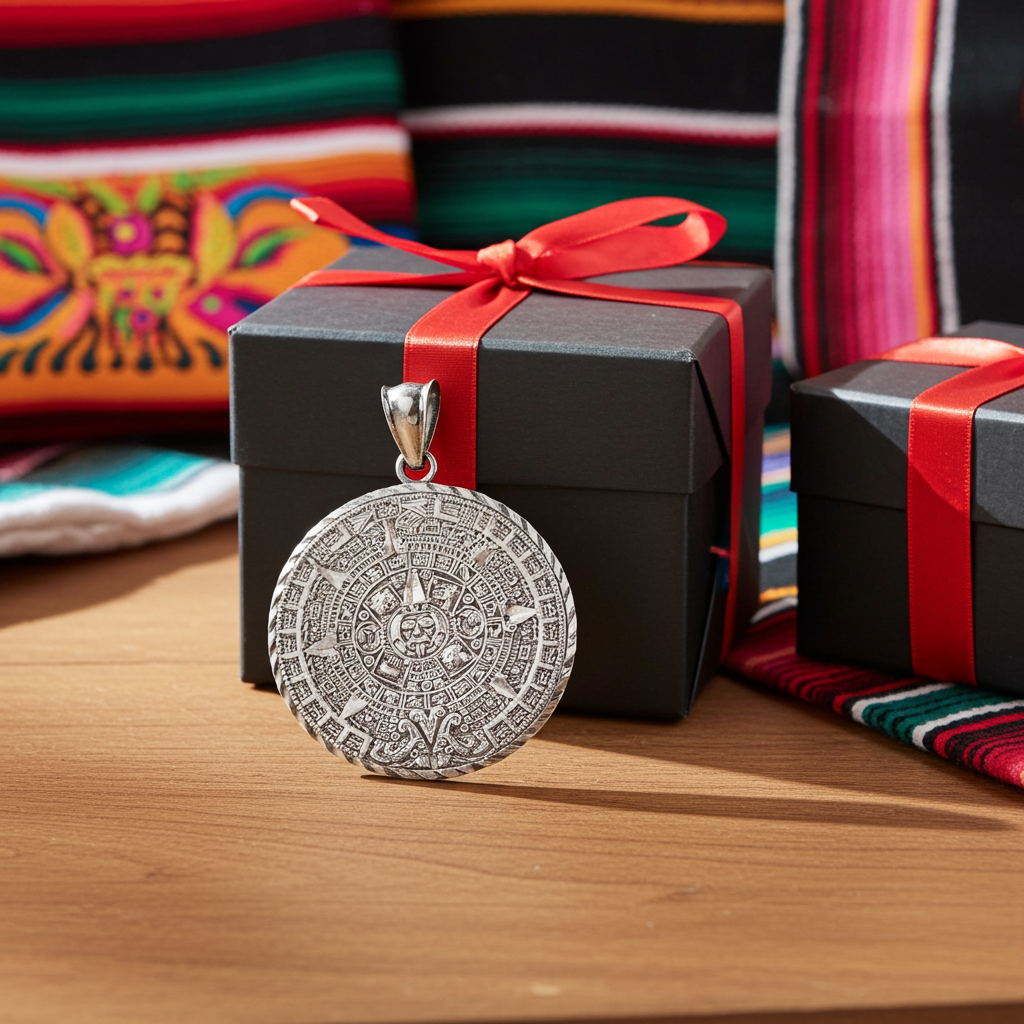 14K Gold Aztec Mayan Sun Calendar Pendant (3 sizes, yellow, white, rose gold)