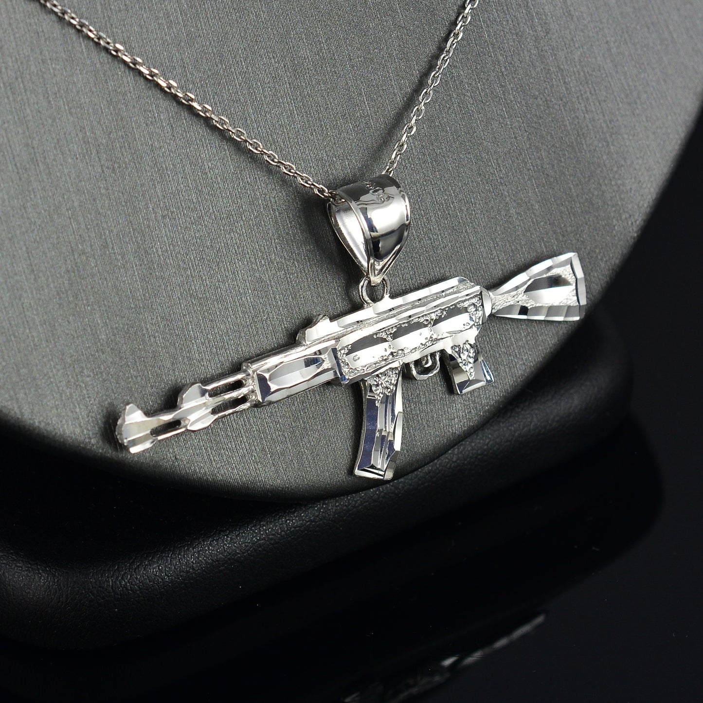 Sterling Silver AK-47 Rifle Gun Pendant - AK47 Silver Pendant