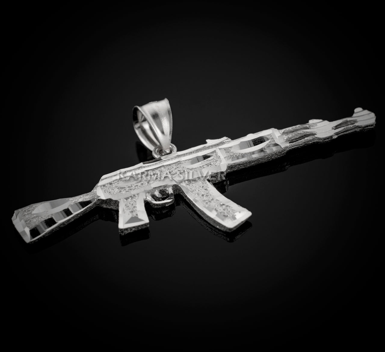 Sterling Silver AK-47 Rifle Gun Pendant - AK47 Silver Pendant