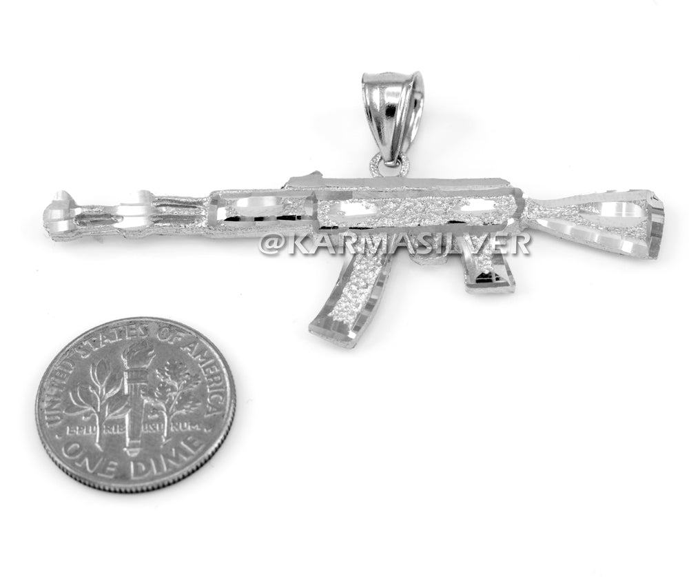 Sterling Silver AK-47 Rifle Gun Pendant - AK47 Silver Pendant