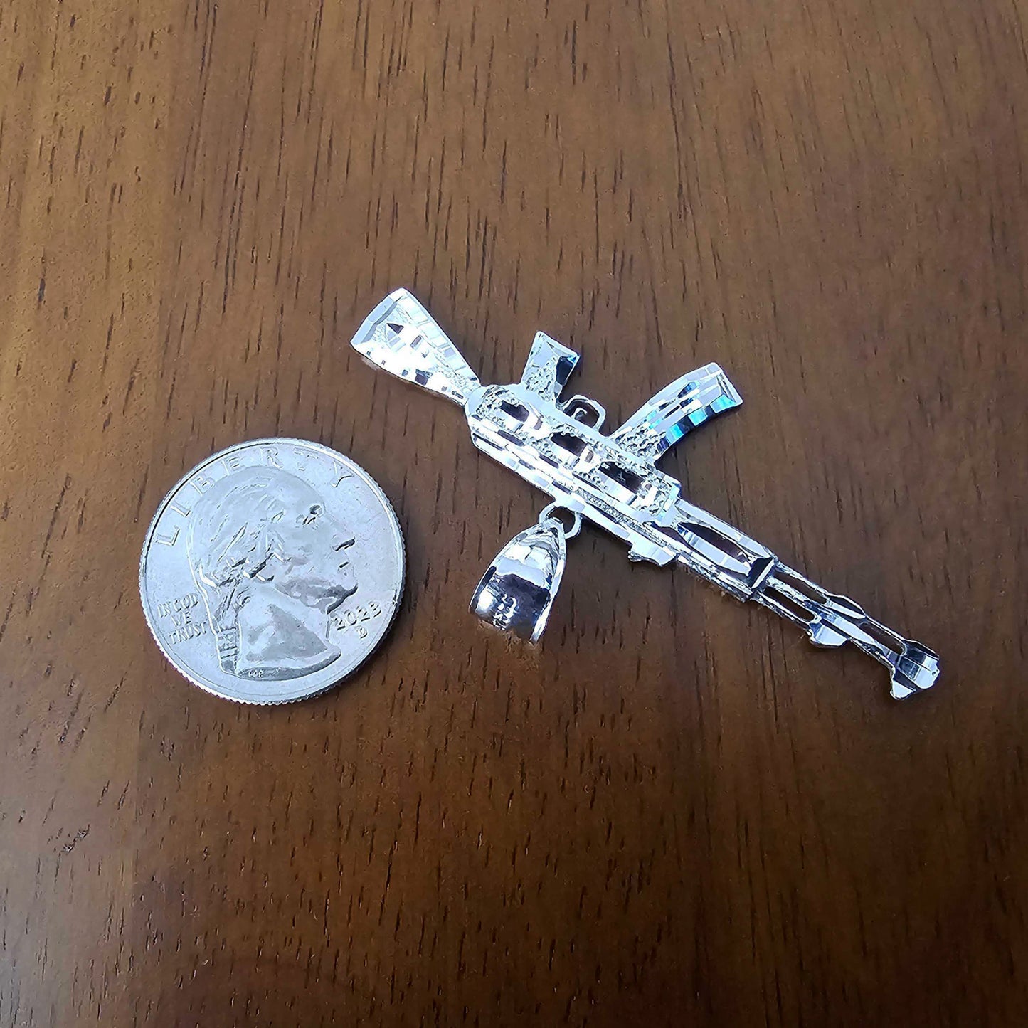 Sterling Silver AK-47 Rifle Gun Pendant - AK47 Silver Pendant