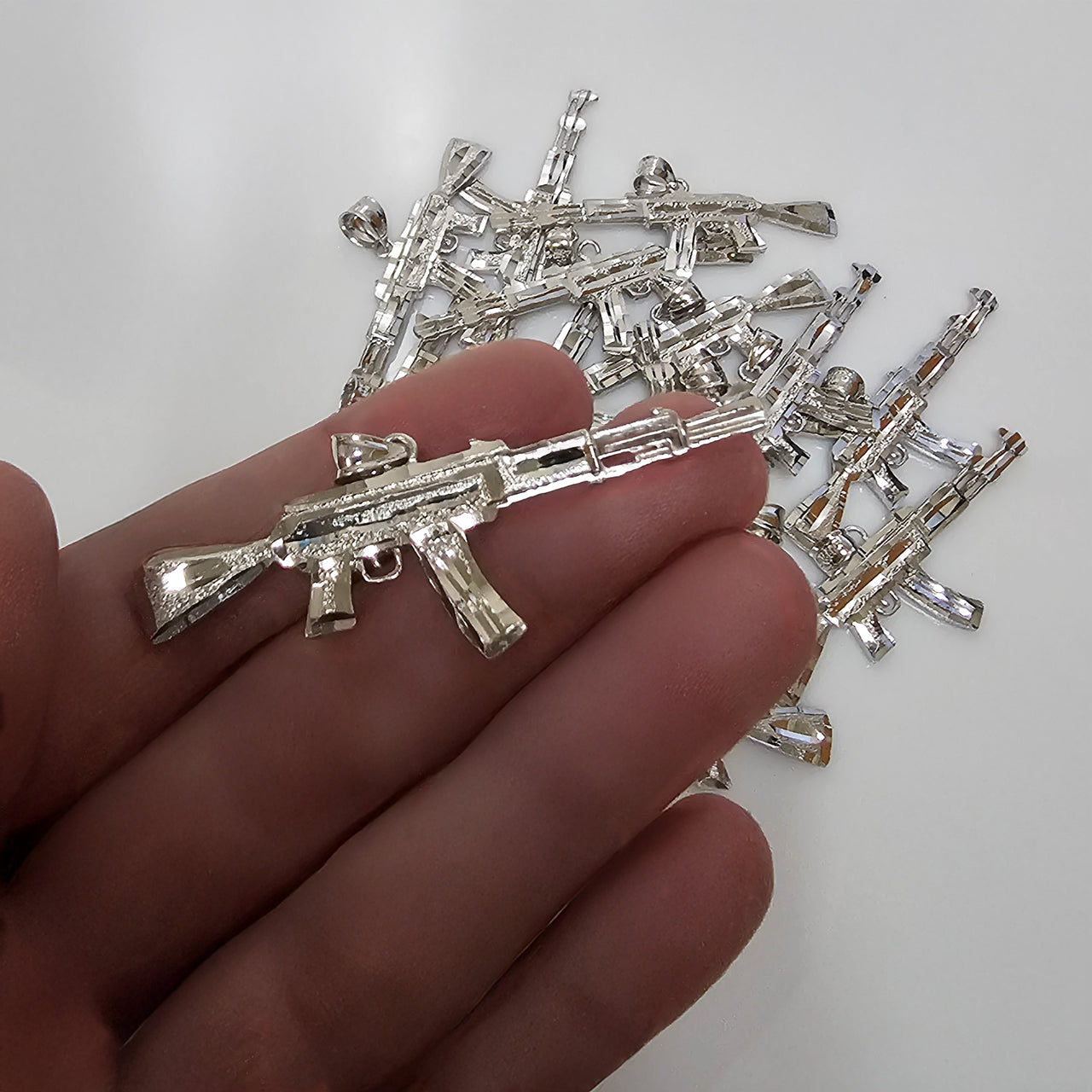 Sterling Silver AK-47 Rifle Gun Pendant - AK47 Silver Pendant