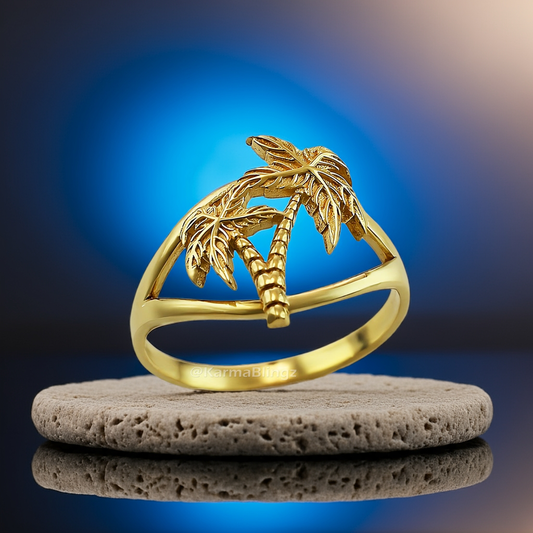 Gold Double Palm Tree Ring for Women | Yellow, White, Rose Gold, 10K & 14K