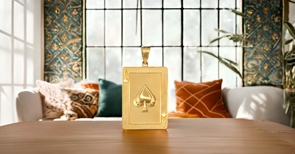 Gold Ace of Spades Poker Card Pendant (yellow, white, rose, 2-tone, 10K, 14K)