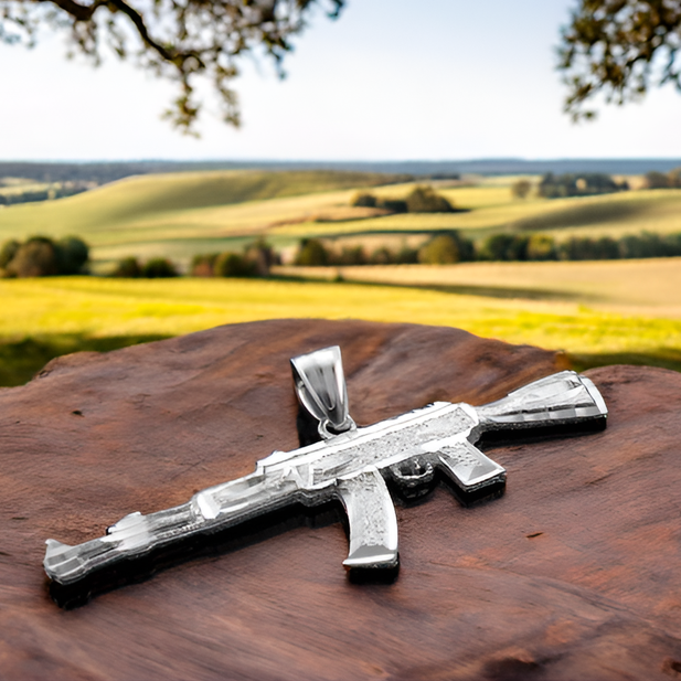 Sterling Silver AK-47 Rifle Gun Pendant - AK47 Silver Pendant
