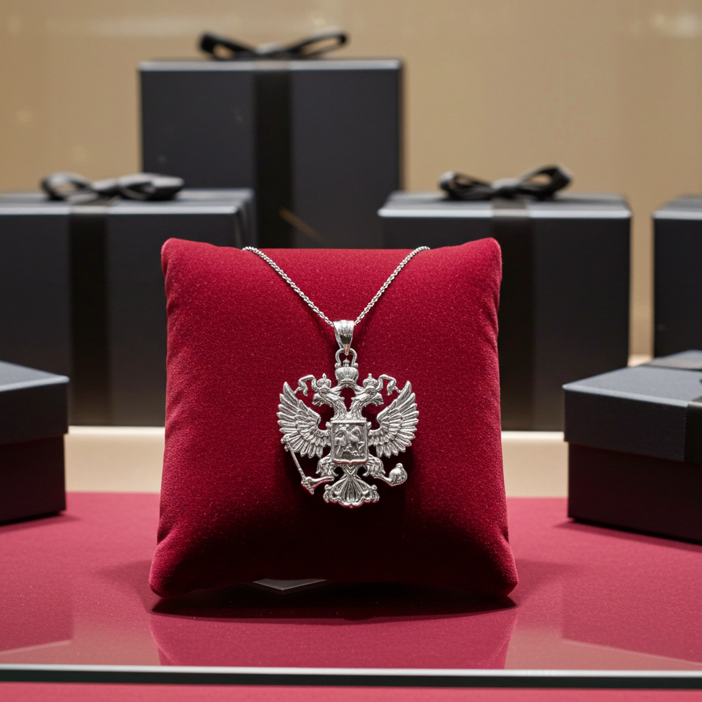 Sterling Silver Russian Coat of Arms Double-Headed Eagle Pendant Necklace