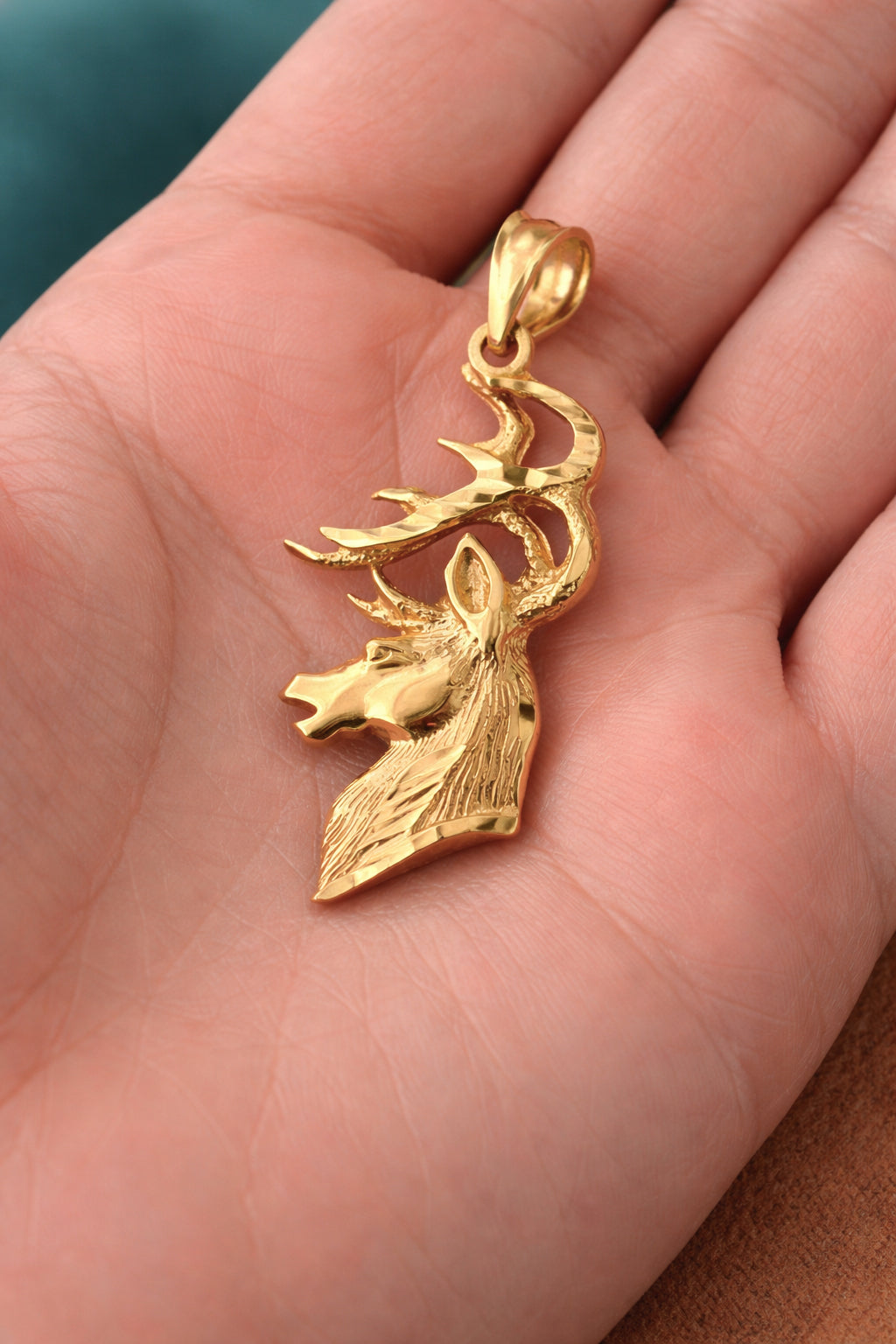 Gold Deer Buck Head DC Pendant (10K, 14K, yellow, white, rose gold)