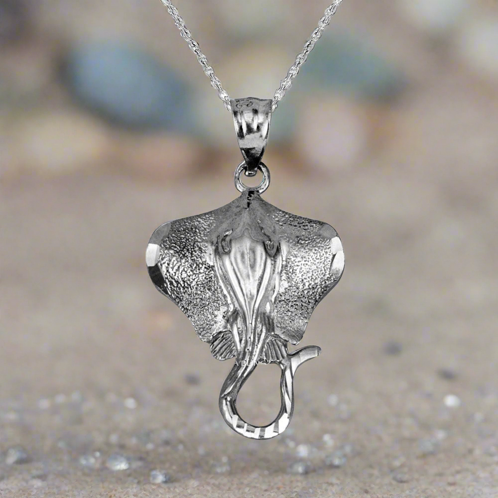 Sterling Silver Stingray Fish DC Pendant Necklace