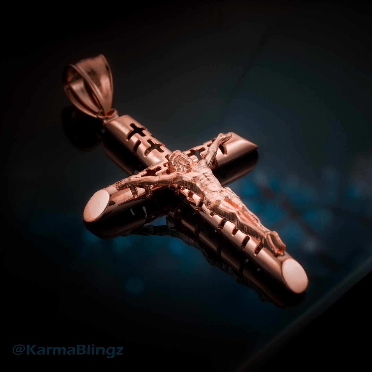 Gold Crucifix Tube Cross Pendant Necklace (yellow gold, white gold)