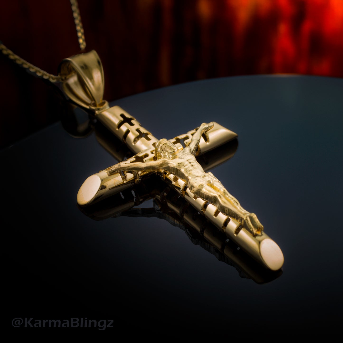 Gold Crucifix Tube Cross Pendant Necklace (yellow gold, white gold)