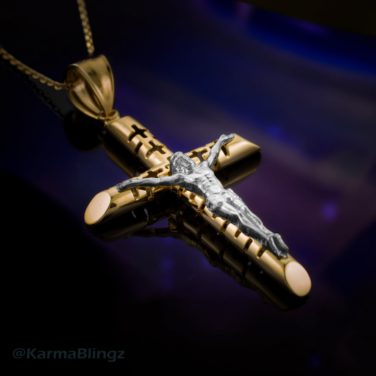 Gold Crucifix Tube Cross Pendant Necklace (yellow gold, white gold)