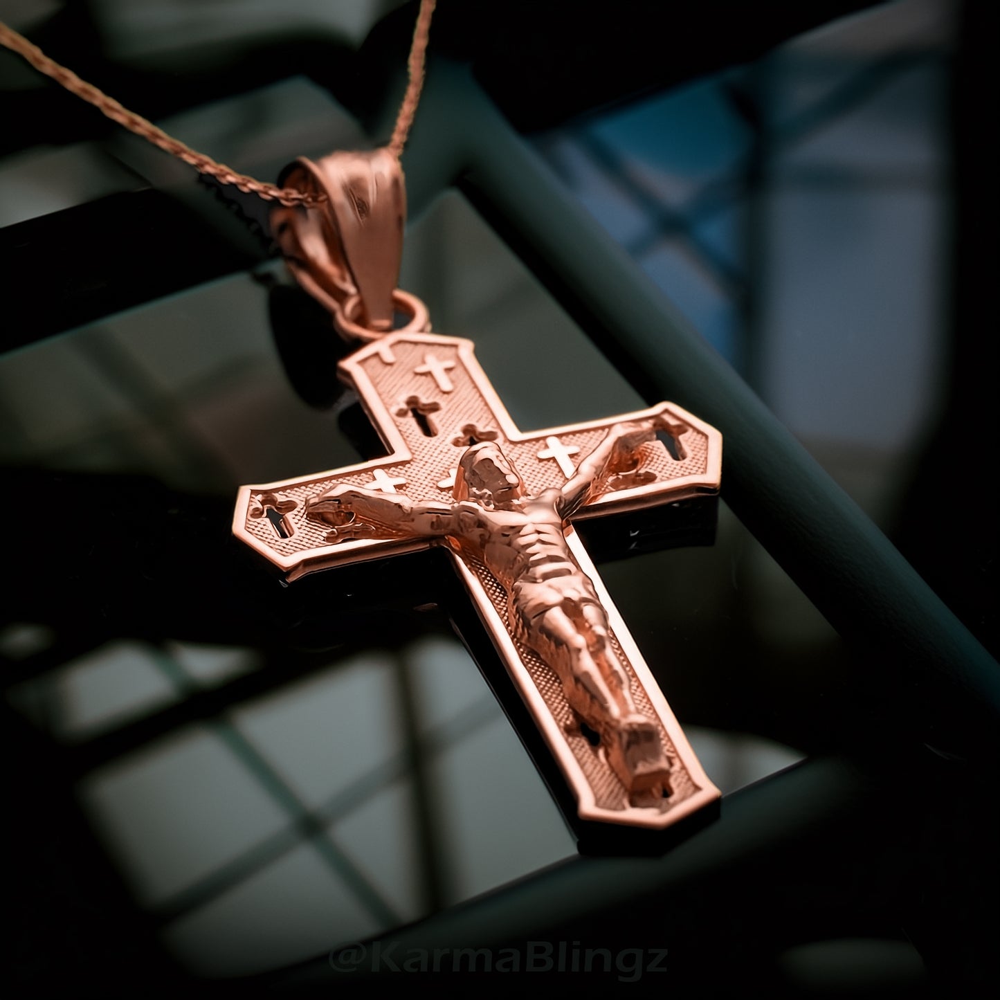 Gold Crucifix Cross Charm Pendant Necklace (10k, 14k, yellow, white, rose, 2-tone)