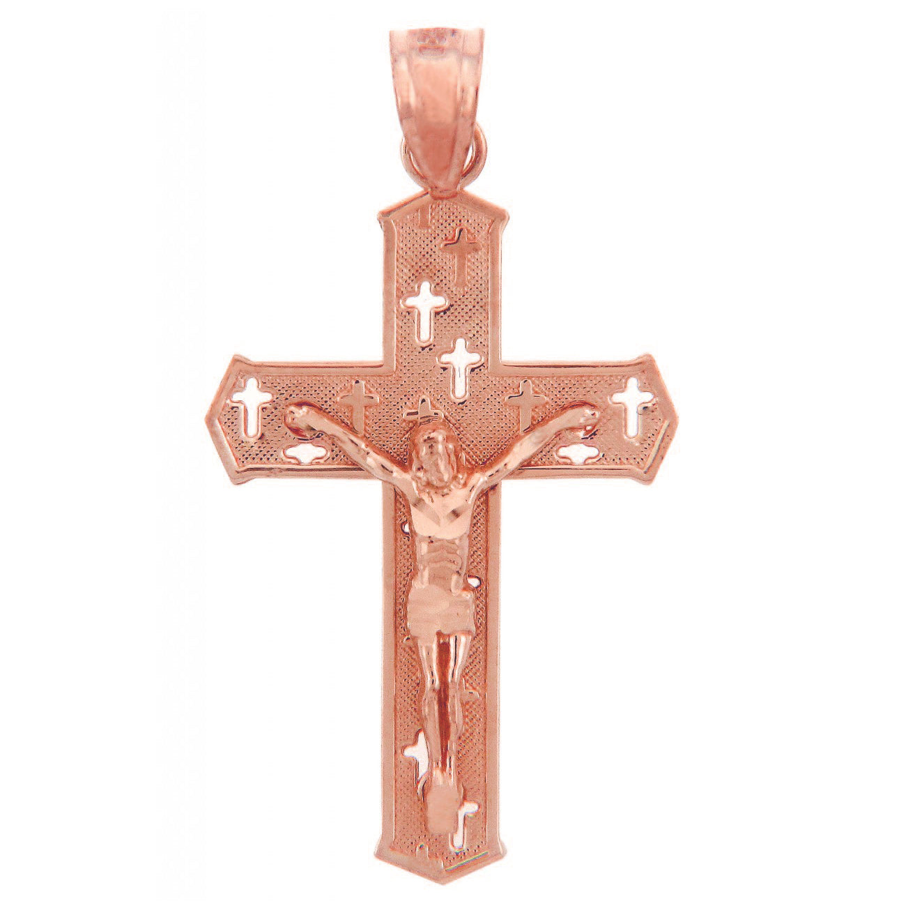 Gold Crucifix Cross Charm Pendant Necklace (10k, 14k, yellow, white, rose, 2-tone)