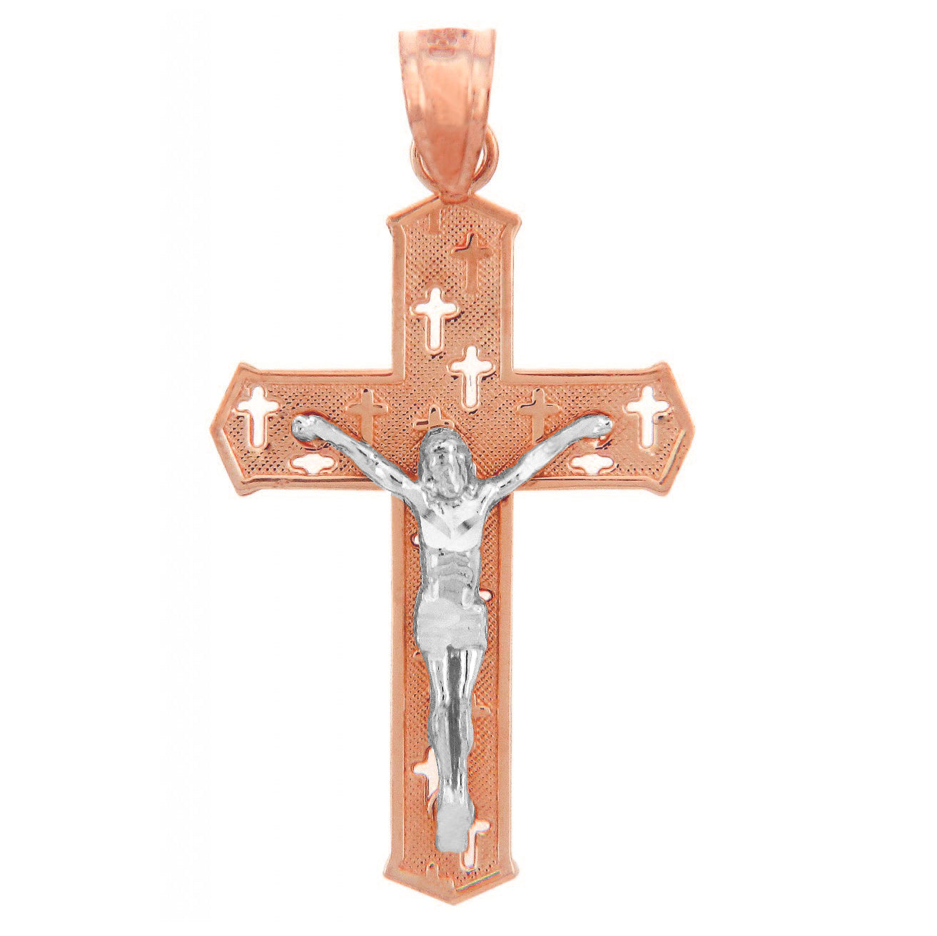 Gold Crucifix Cross Charm Pendant Necklace (10k, 14k, yellow, white, rose, 2-tone)