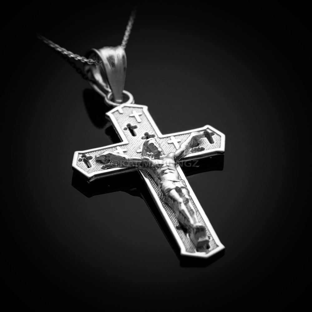 Gold Crucifix Cross Charm Pendant Necklace (10k, 14k, yellow, white, rose, 2-tone)