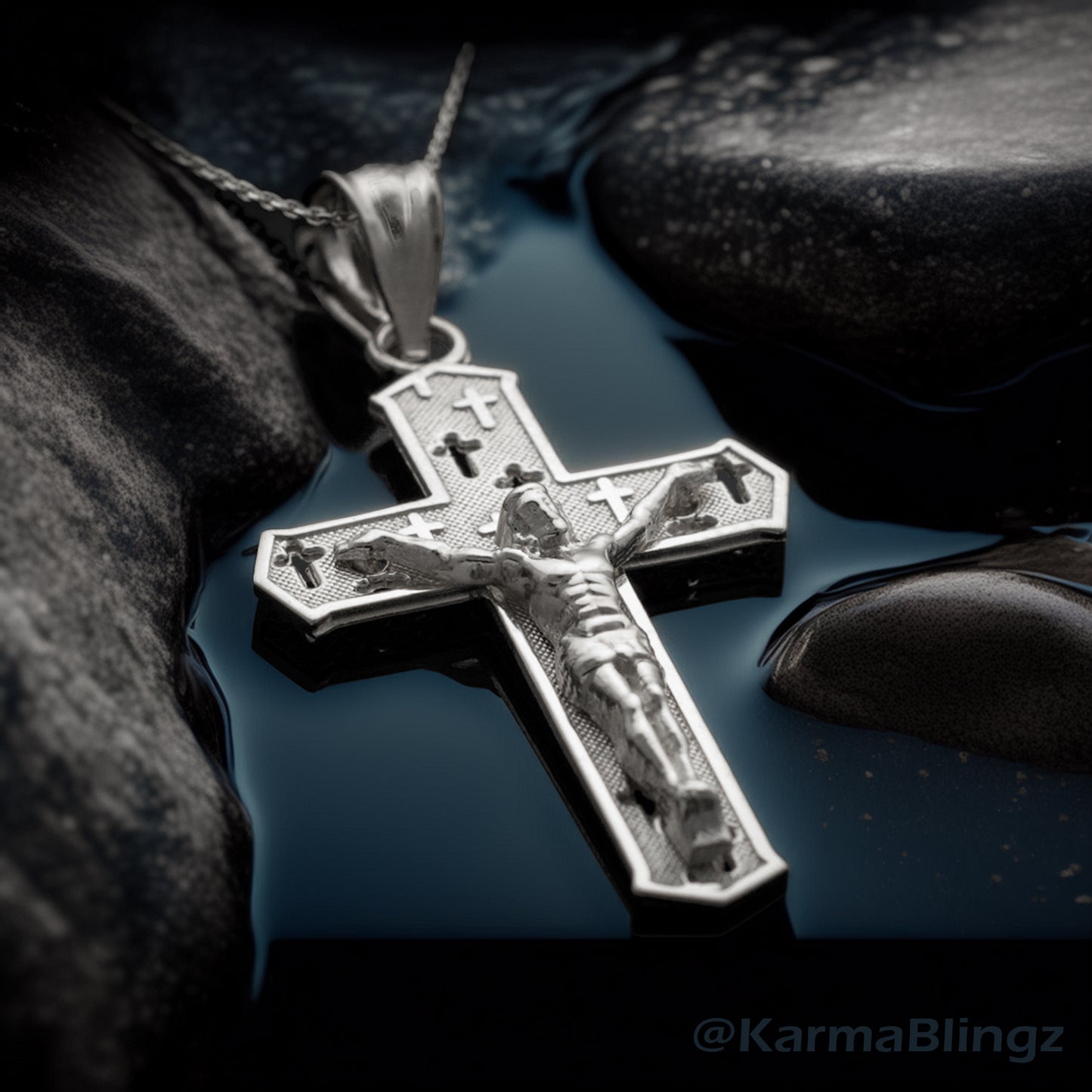 Silver Catholic Crucifix Cross Charm Necklace
