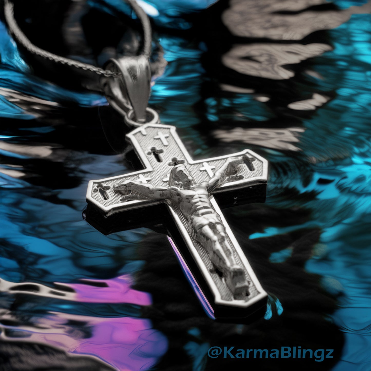 Silver Catholic Crucifix Cross Charm Necklace