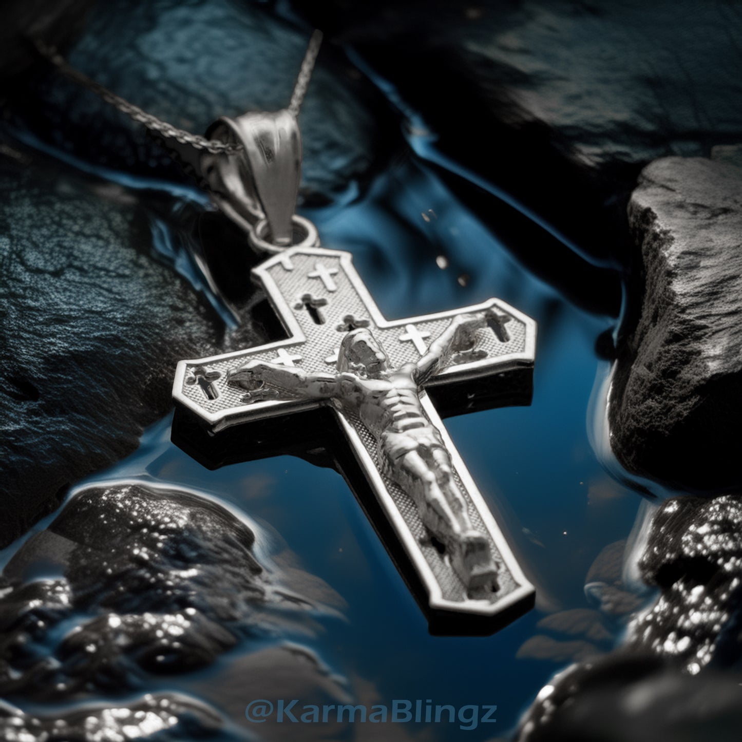 Silver Catholic Crucifix Cross Charm Necklace