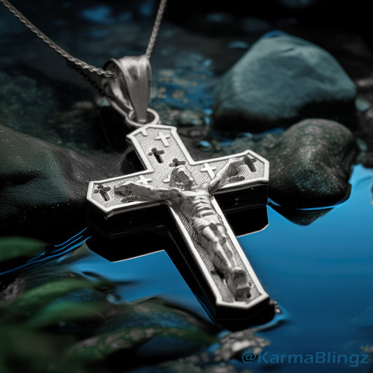 Silver Catholic Crucifix Cross Charm Necklace