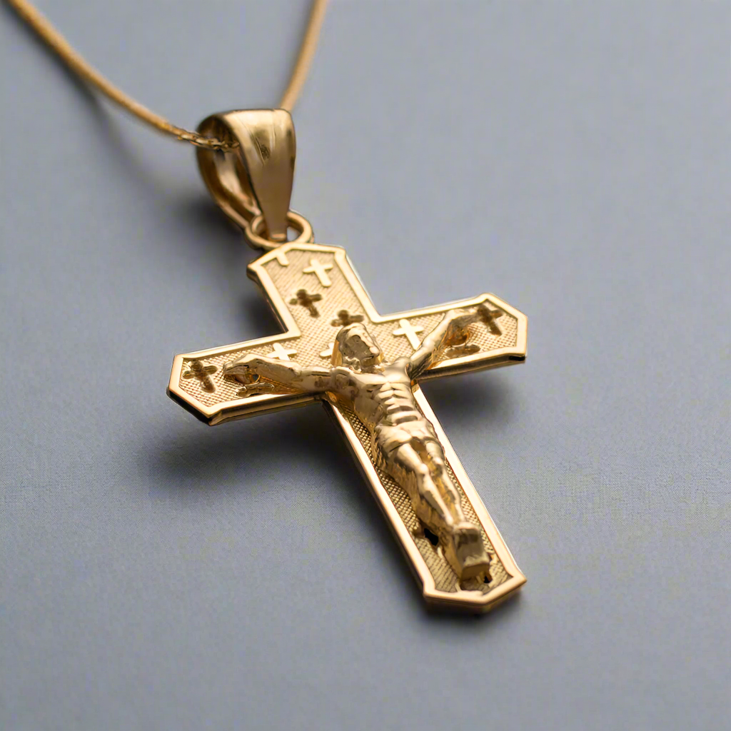 Gold Crucifix Cross Charm Pendant Necklace (10k, 14k, yellow, white, rose, 2-tone)