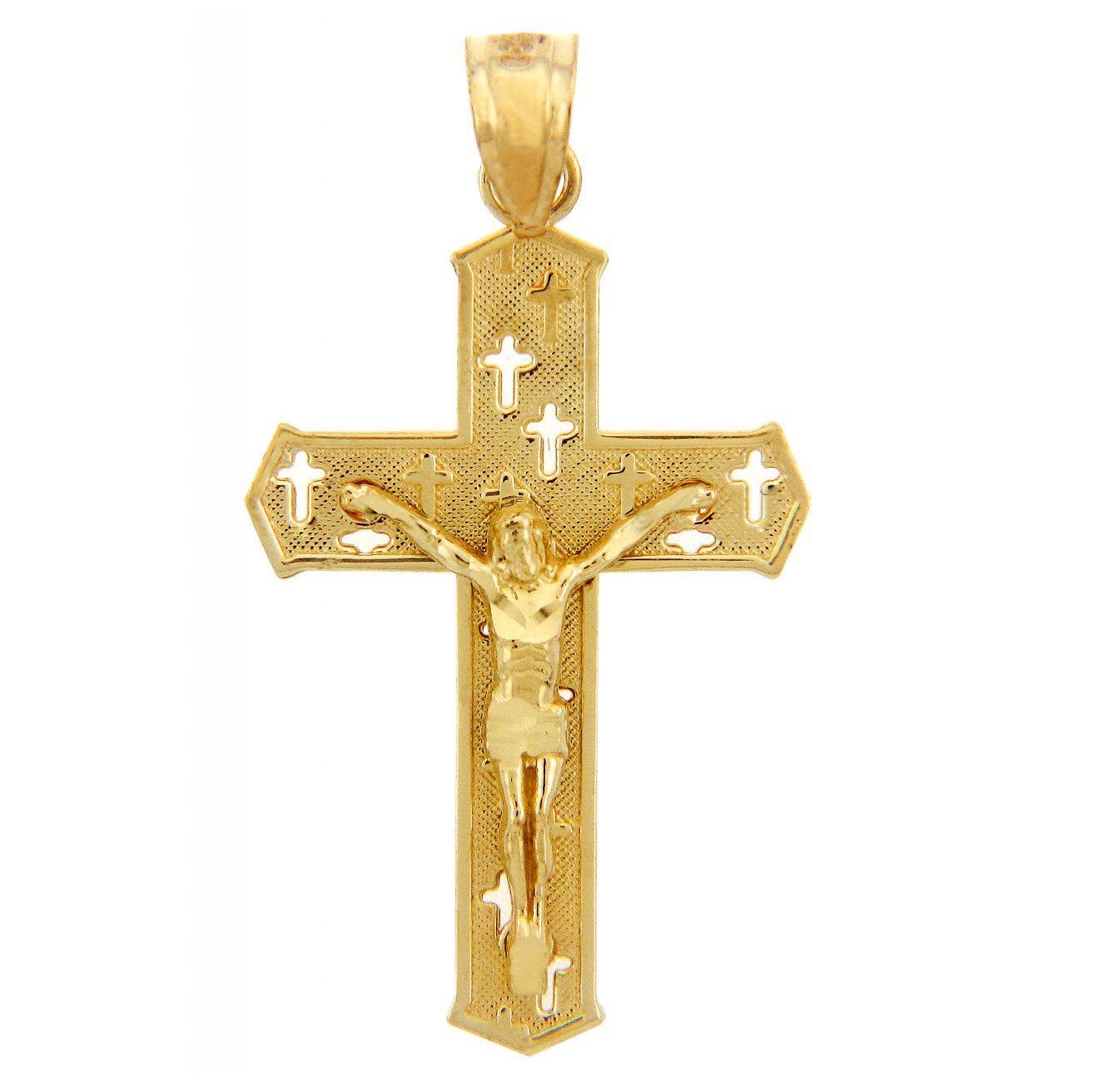 Gold Crucifix Cross Charm Pendant Necklace (10k, 14k, yellow, white, rose, 2-tone)