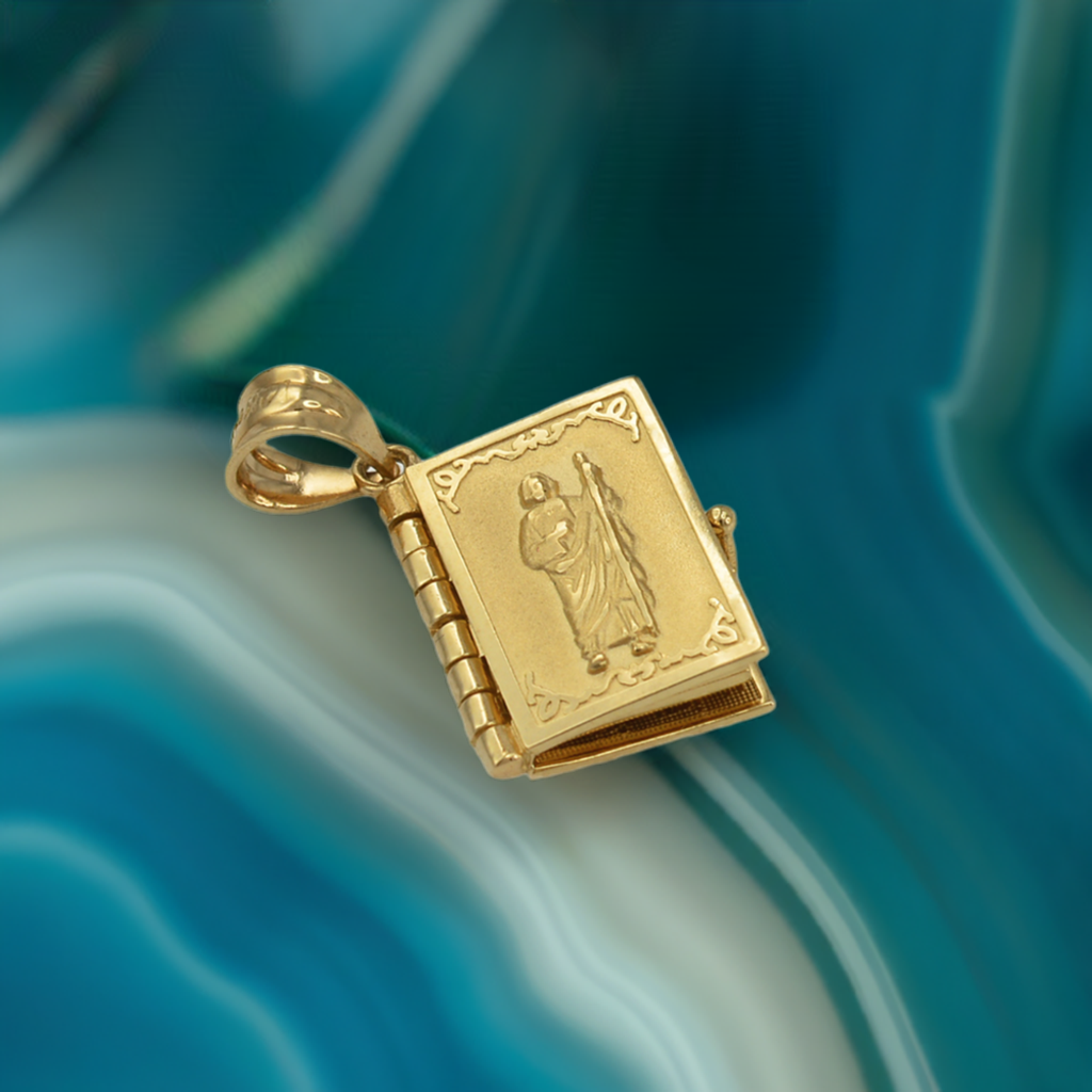 Gold Judaic 10 Commandments Jewish Bible 3D Charm Necklace (yellow, white, rose gold, 10k, 14k, )