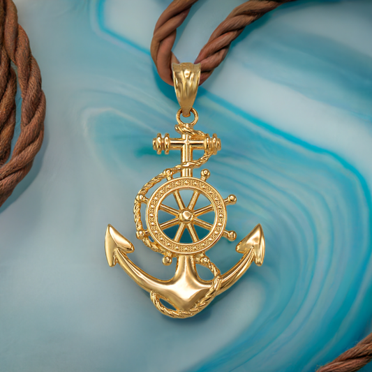Gold Nautical Marine Anchor Pendant Necklace (yellow, white, rose gold, 10K, 14K)