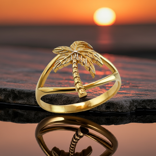 Gold Single Palm Tree Ring for Women | Yellow, White, Rose Gold, 10K & 14K