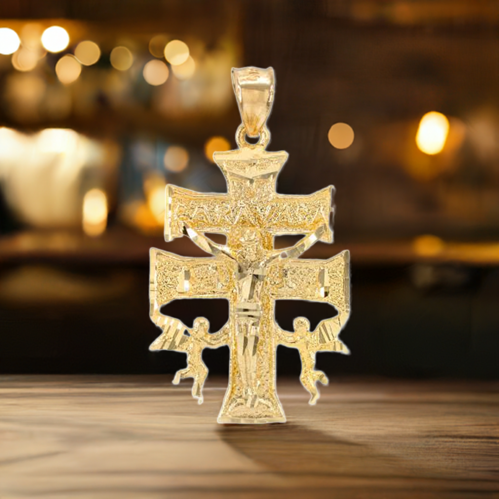 Solid Gold Caravaca Crucifix Double Cross Pendant (yellow, white, rose gold, 10k, 14k)