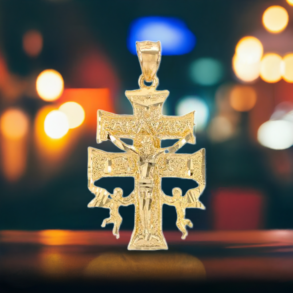 Solid Gold Caravaca Crucifix Double Cross Pendant (yellow, white, rose gold, 10k, 14k)