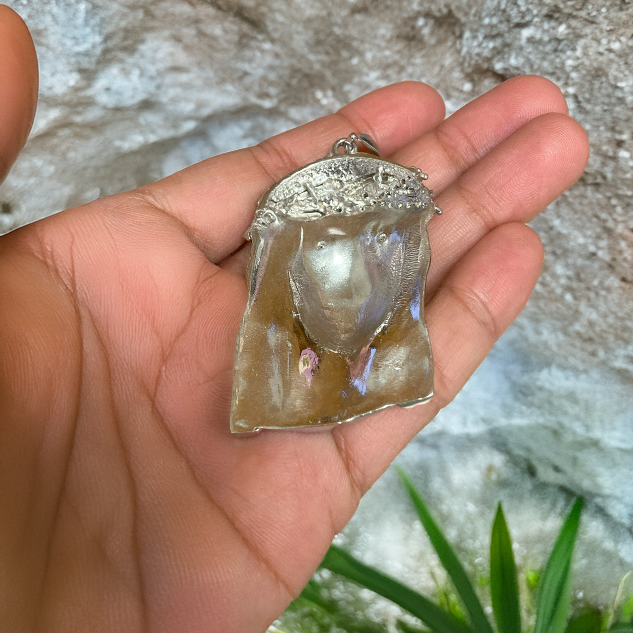 Sterling Silver Jesus Face Mens Large CZ Pendant