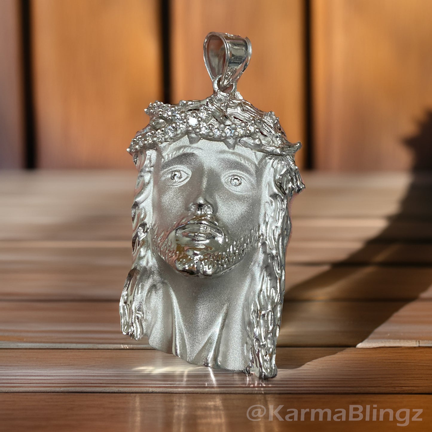 Sterling Silver Jesus Face Mens Large CZ Pendant