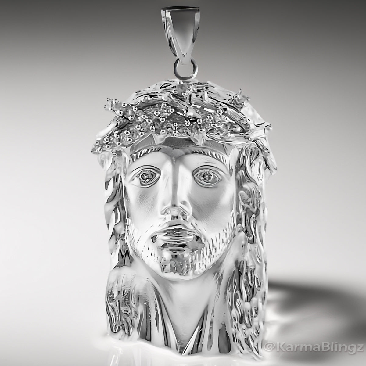 Sterling Silver Jesus Face Mens Large CZ Pendant