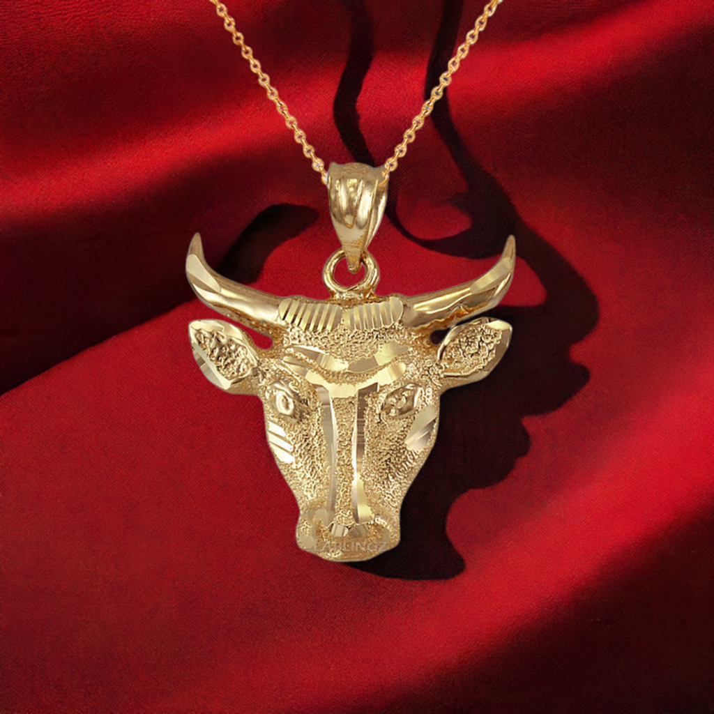 Gold Bull Head DC Pendant Necklace (10K, 14K, yellow, white, rose gold)