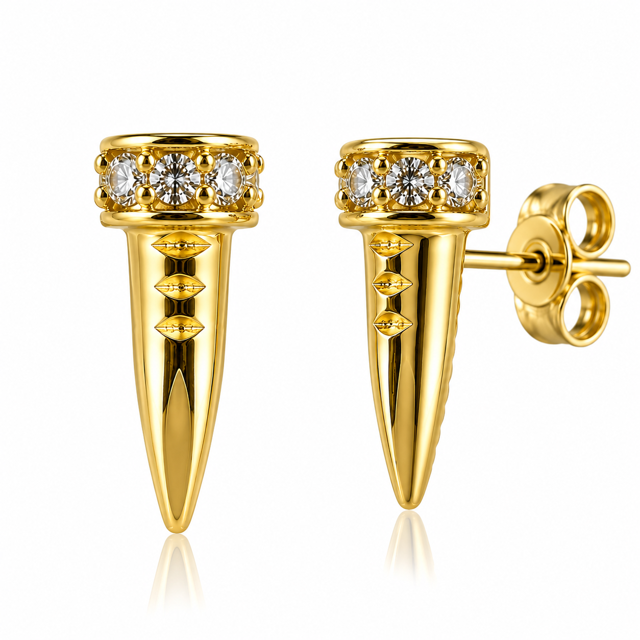 14K Yellow Gold Diamond Nail Stud Earrings Set (8 Diamonds)