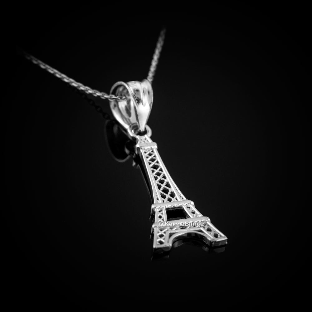 Gold Paris Eiffel Tower Charm Necklace (yellow, white, rose gold, 10k, 14k)