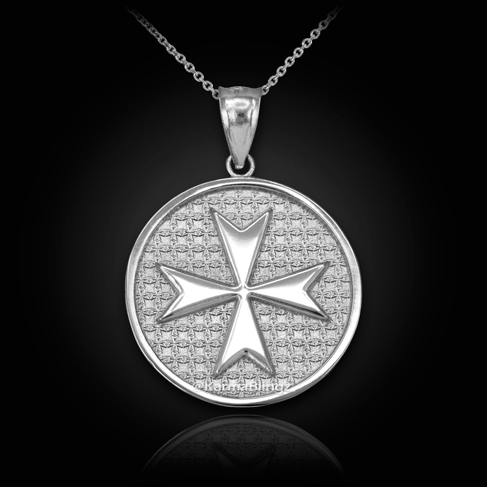 Solid Gold Knights Templar Maltese Cross Medal Pendant Necklace (yellow, white, rose gold)
