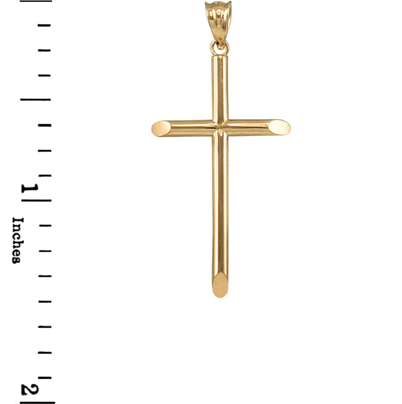 14K Yellow Gold Plain Tube Cross Charm Necklace (3 sizes: S/M/L)