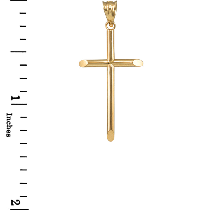 14K Yellow Gold Plain Tube Cross Charm Necklace (3 sizes: S/M/L)
