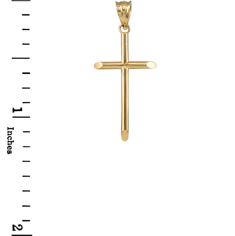 14K Yellow Gold Plain Tube Cross Charm Necklace (3 sizes: S/M/L)