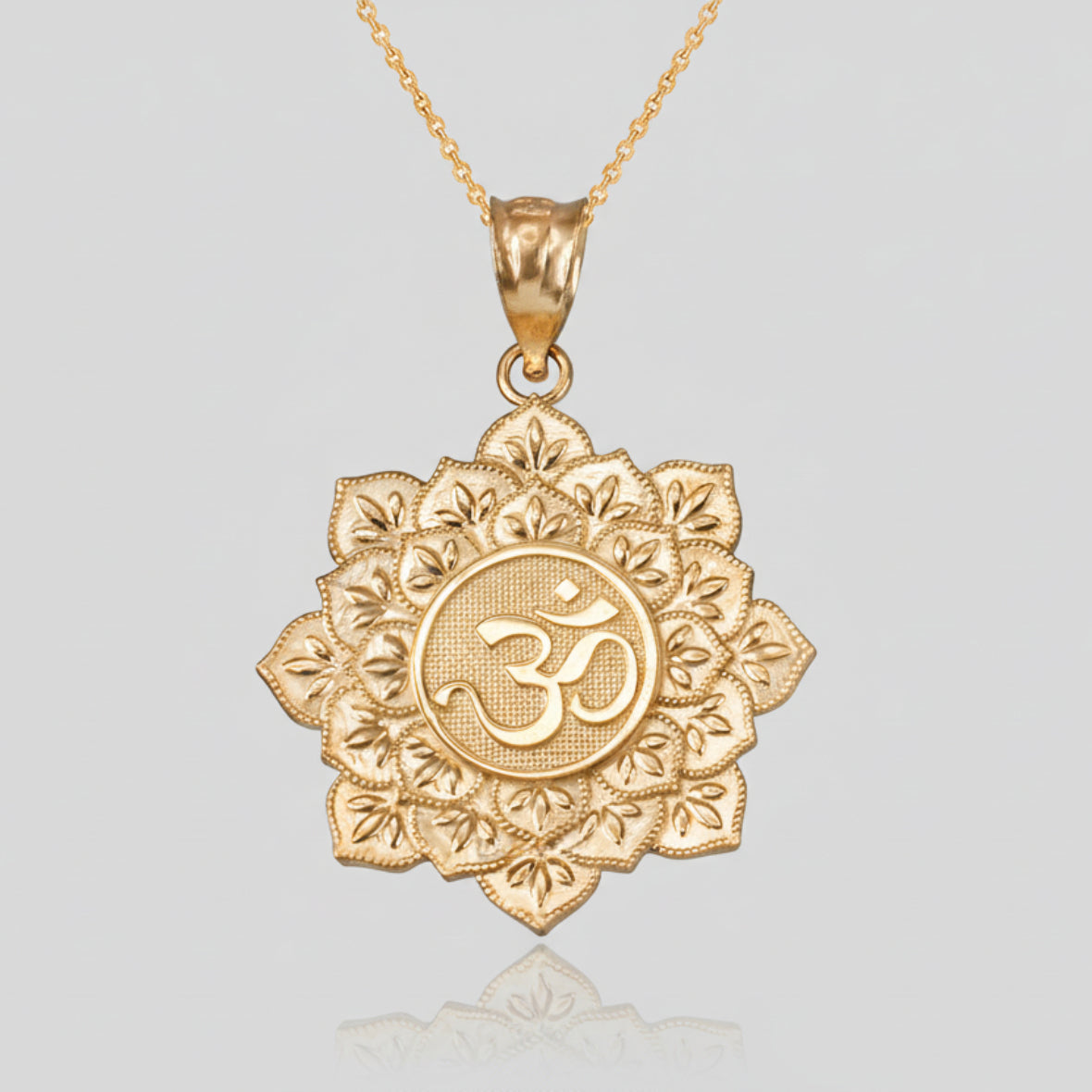 Gold Om Lotus Mandala Pendant Necklace - Yellow, White, Rose Gold - 10k & 14k Karma Blingz