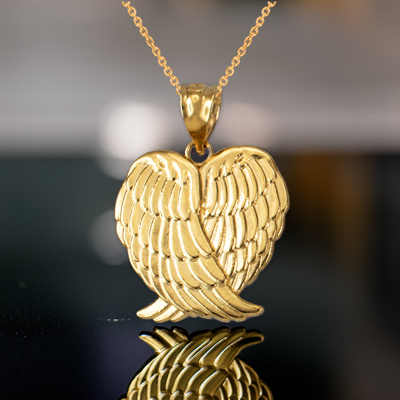 Gold Angel Wings Pendant Necklace in 10K/14K Yellow Gold