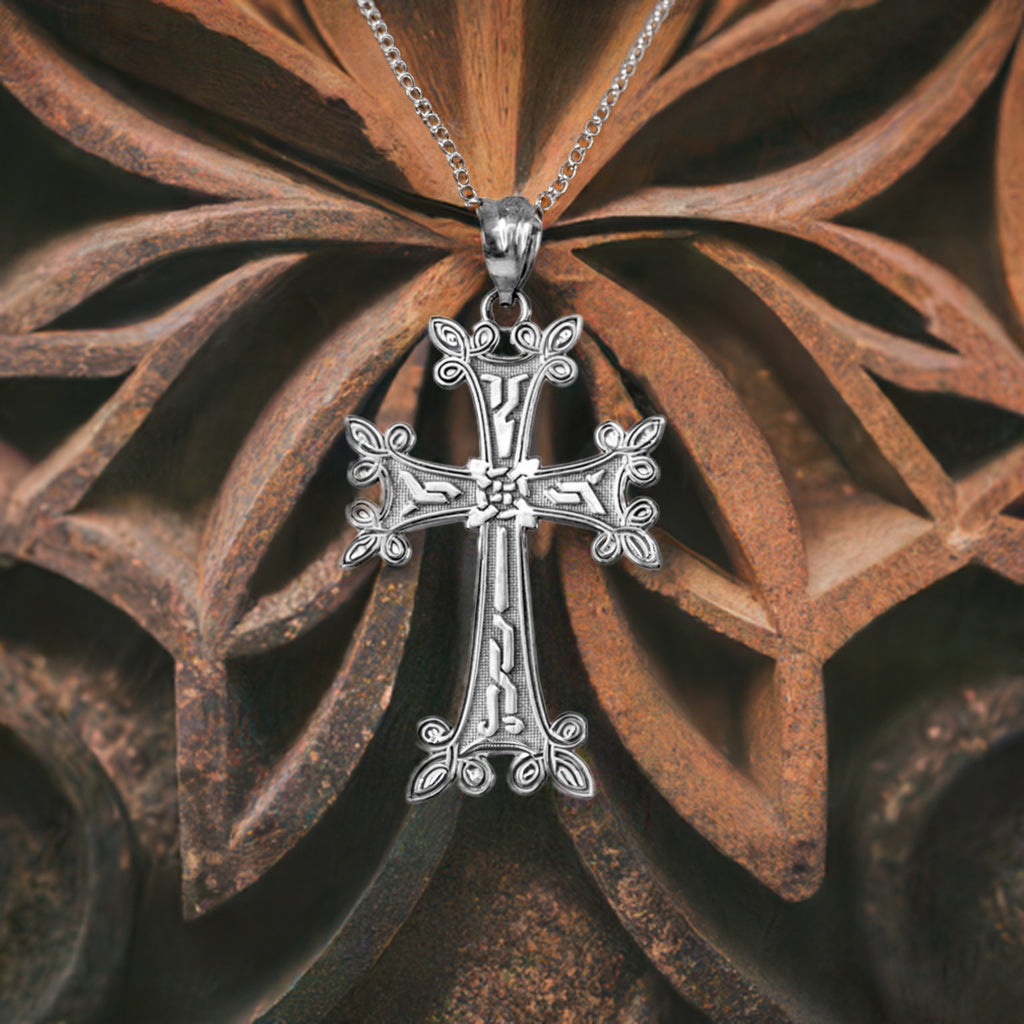 Sterling Silver Armenian Reversible Cross Pendant Necklace