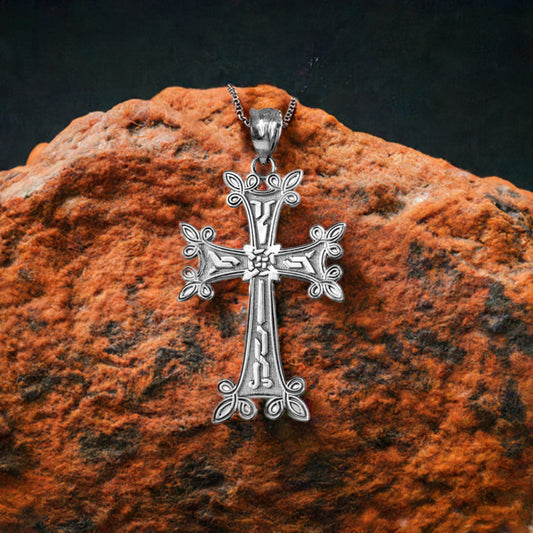 Sterling Silver Armenian Reversible Cross Pendant Necklace