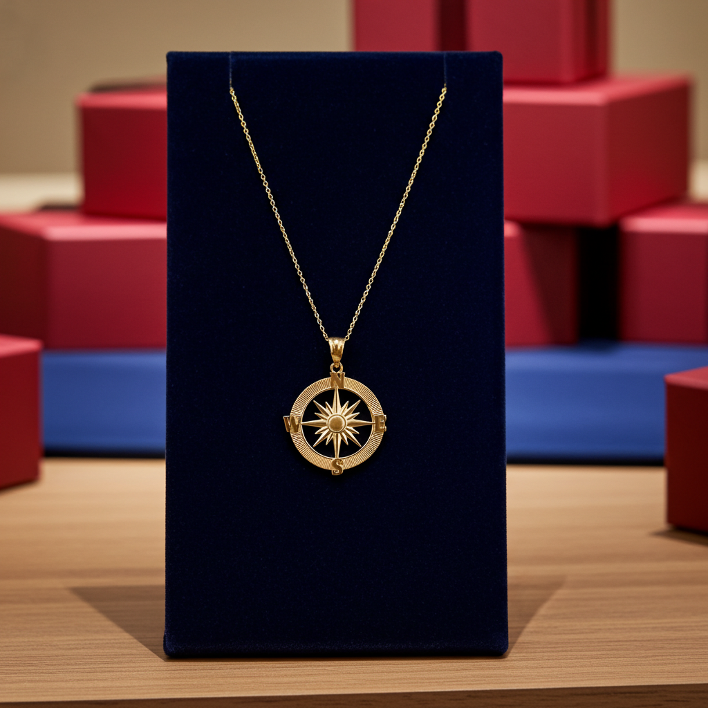 Gold Compass Pendant Necklace (yellow, white, rose gold, 10k, 14k)