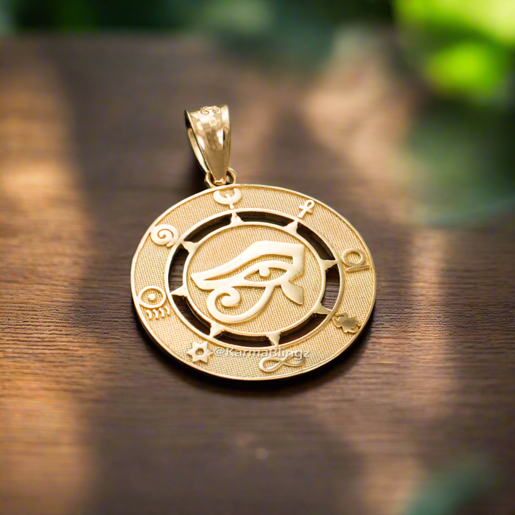 Egyptian Eye of Horus Gold Pendant Necklace Good Luck and Protection Amulet