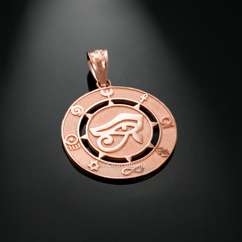 Egyptian Eye of Horus Gold Pendant Necklace Good Luck and Protection Amulet