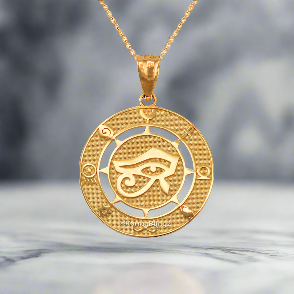 Egyptian Eye of Horus Gold Pendant Necklace Good Luck and Protection Amulet