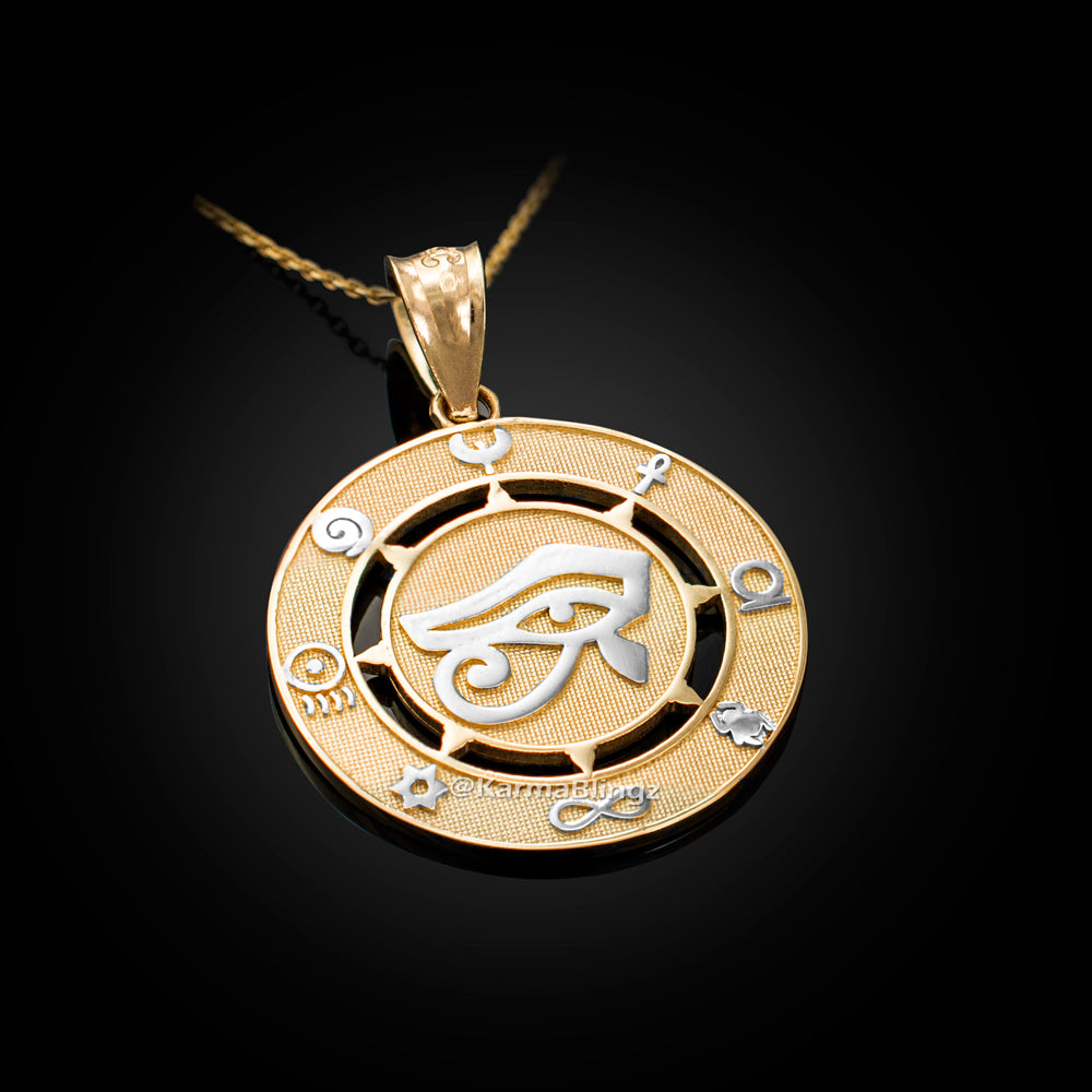 Egyptian Eye of Horus Gold Pendant Necklace Good Luck and Protection Amulet