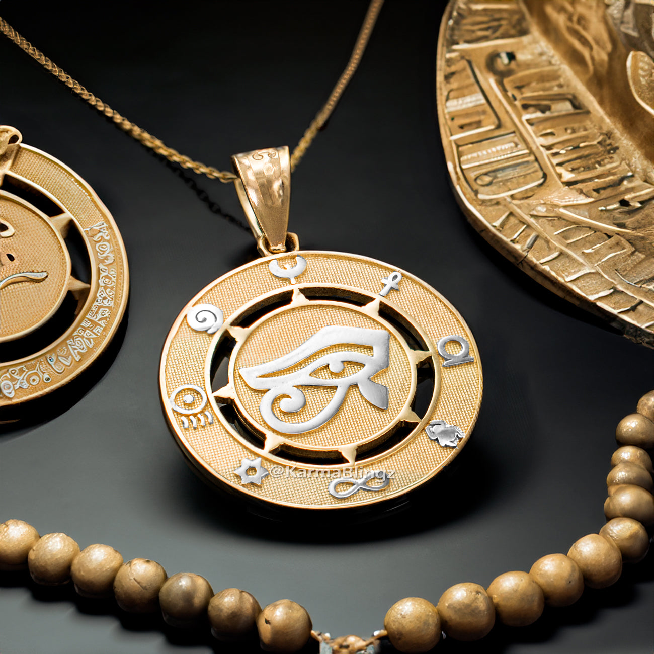Egyptian Eye of Horus Gold Pendant Necklace Good Luck and Protection Amulet